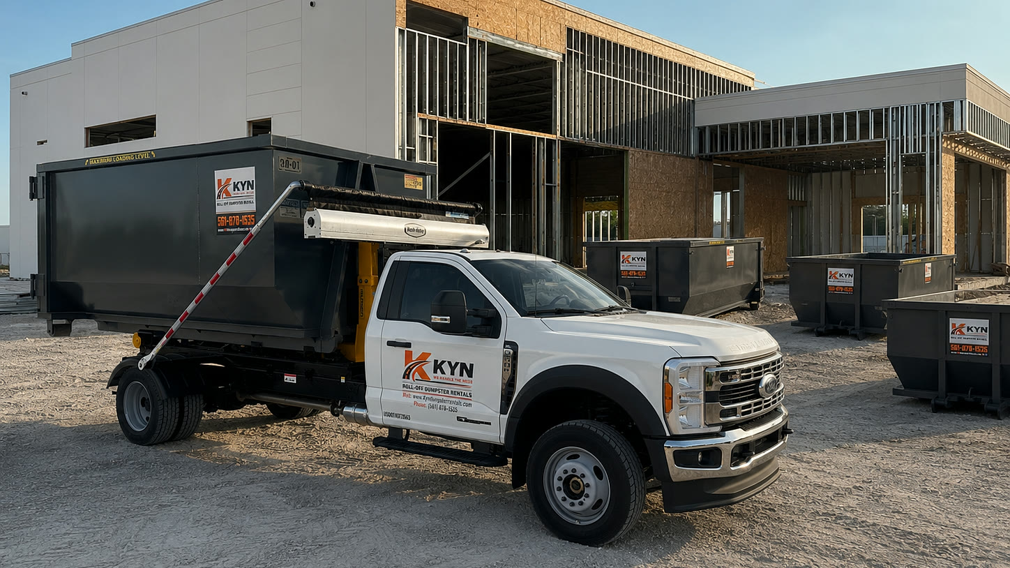 KYN roll-off dumpsters on a commercial construction site
