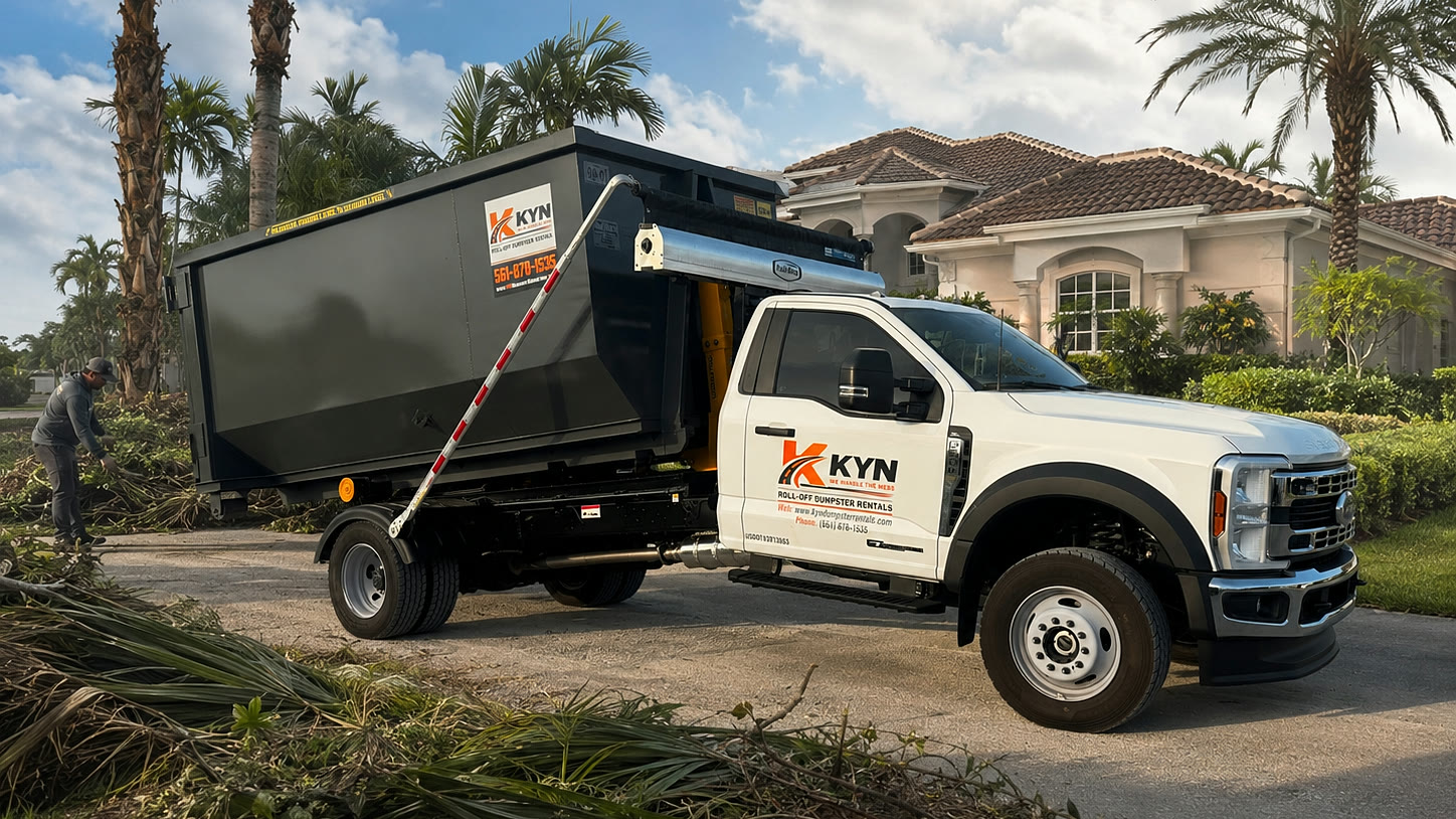 KYN truck handling storm and yard debris cleanup at a Florida home
